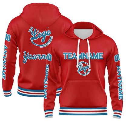 Custom Blue Red Hoodie Personalized Mens Pullover Hoodie Printed Team Name Number Logo for Women