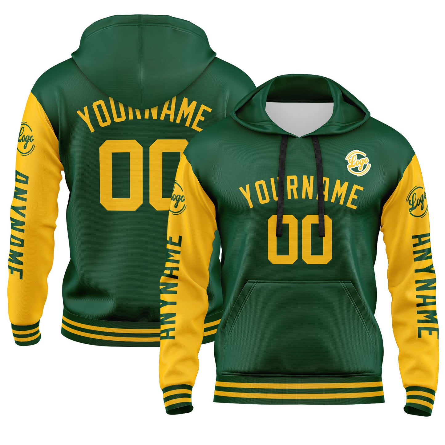 Custom Green Yellow  Hoodie Personalized Mens Pullover Hoodie Printed Team Name Number Logo for Women