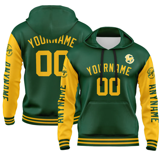 Custom Green Yellow  Hoodie Personalized Mens Pullover Hoodie Printed Team Name Number Logo for Women