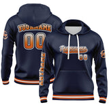 Custom Navy Orange Hoodie Personalized Mens Pullover Hoodie Printed Team Name Number Logo for Women