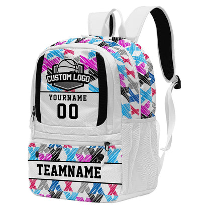 Custom White Basketball Soccer Backpack Personalized Player Names - Numbers & Team Logo #150-BP-0914-0026