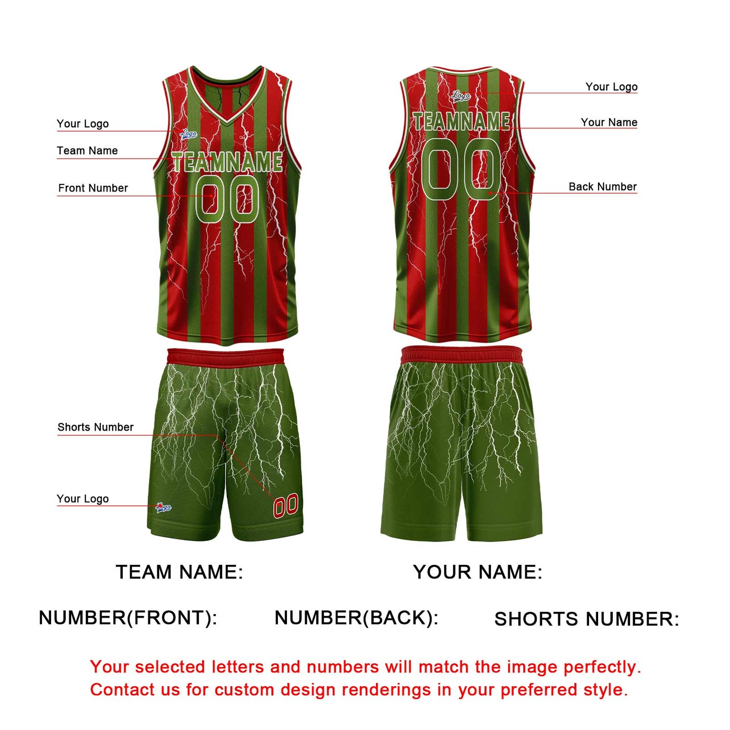 Custom Red Green Reversible Basketball Suit for Adults and Kids Personalized Jersey