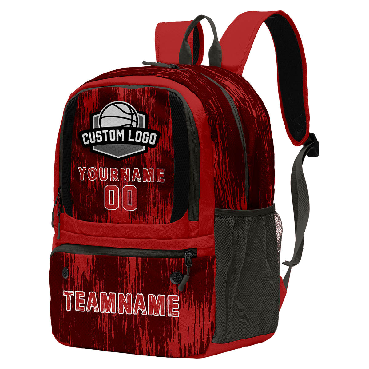 Custom Red Grey Basketball Soccer Backpack Personalized Player Names Numbers Team Logo #BB-0919-0032