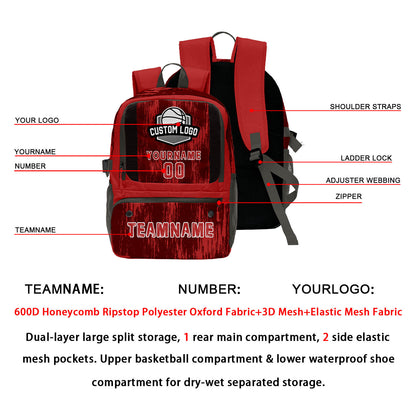 Custom Red Grey Basketball Soccer Backpack Personalized Player Names Numbers Team Logo #BB-0919-0032