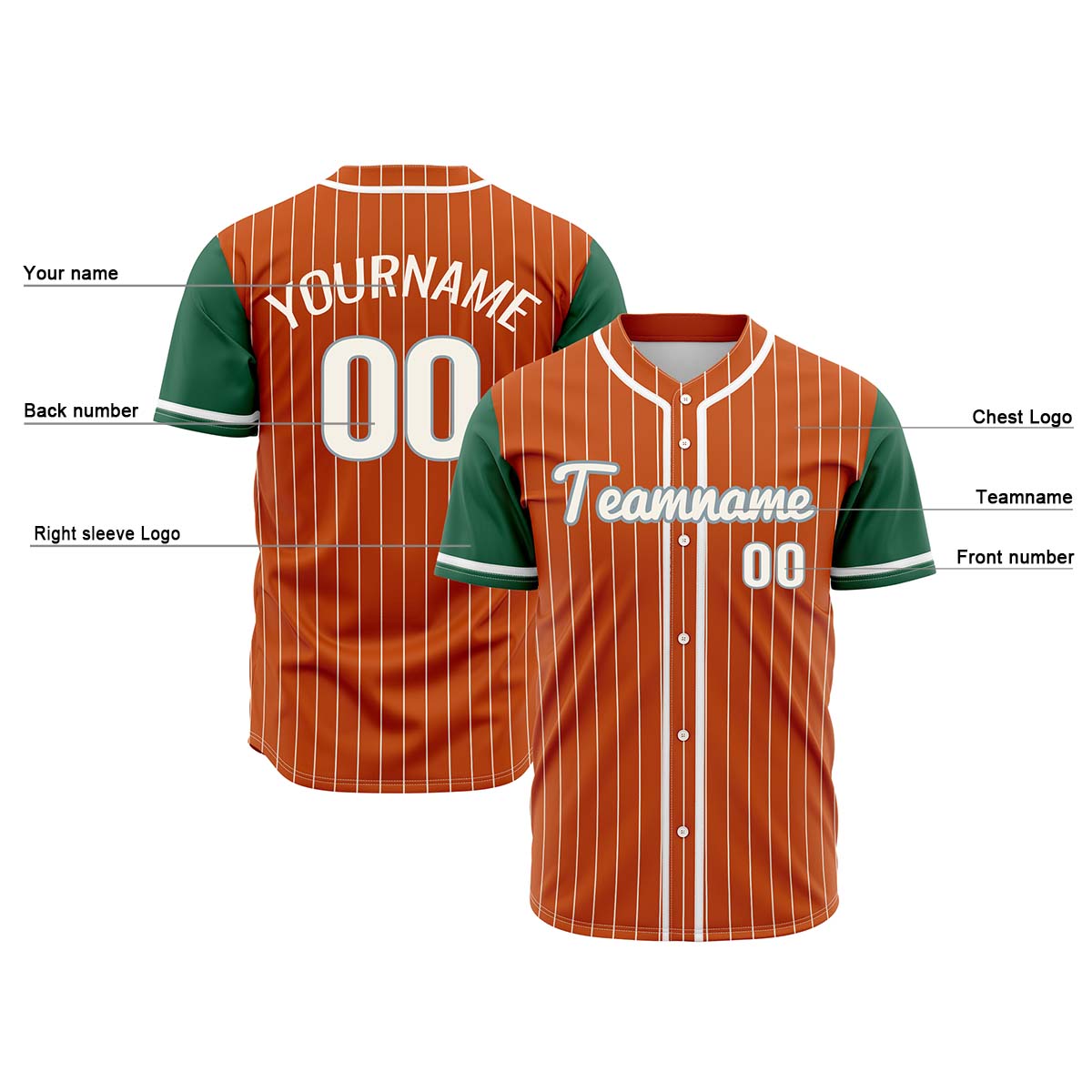 Custom Orange Green Hip Hop Baseball Jersey Stitched Printed - Personalized Name Number Shirts #BB-0919-0077