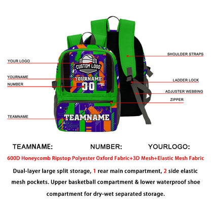 Custom Green Purple Orange Basketball Soccer Backpack Personalized Player Names Numbers Team Logo #BB-0919-0017