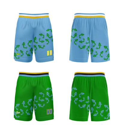 Custom Blue Green Reversible Basketball Suit for Adults and Kids Personalized Jersey