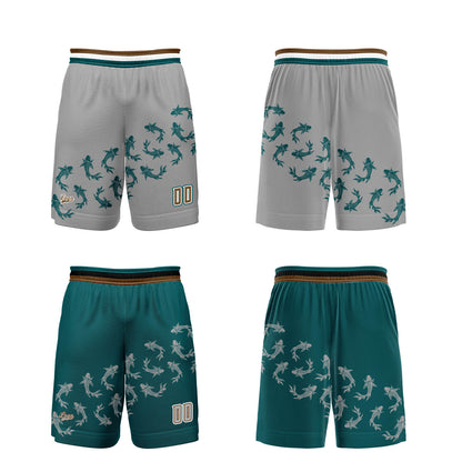 Custom Gray Green Reversible Basketball Suit for Adults and Kids Personalized Jersey