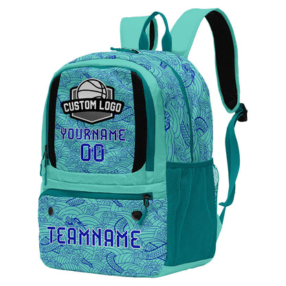 Custom Cyan Blue Basketball Soccer Backpack Personalized Player Names Numbers Team Logo #BB-0919-0012