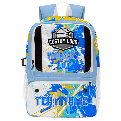 Custom Blue White Yellow Basketball Soccer Backpack Personalized Player Names Numbers Team Logo #BB-0919-0007