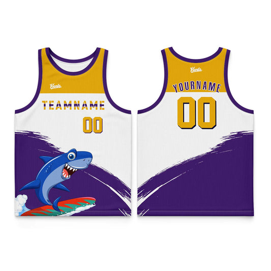 Custom Purple Yellow White Thin Strap Basketball Jersey - Breathable Mesh Training Uniform for Adults & Youth