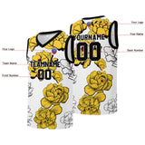 Custom basketball jersey for men and women. Stitched and printed name, number and logo Yellow