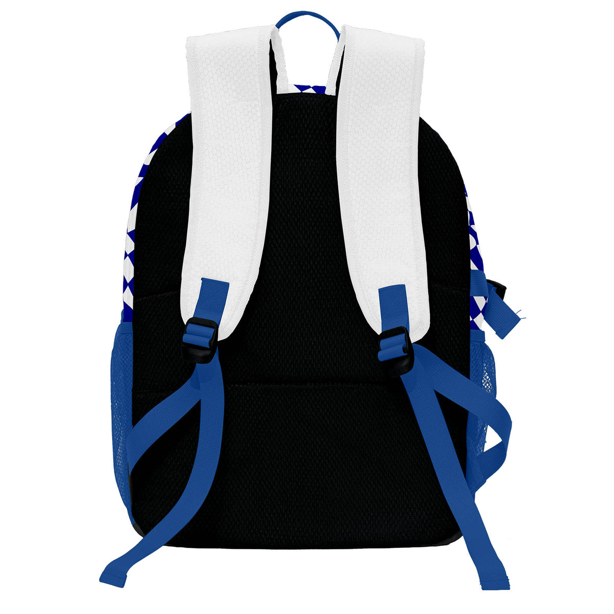 Custom White Blue Basketball Soccer Backpack Personalized Player Names Numbers Team Logo #BB-0919-0037