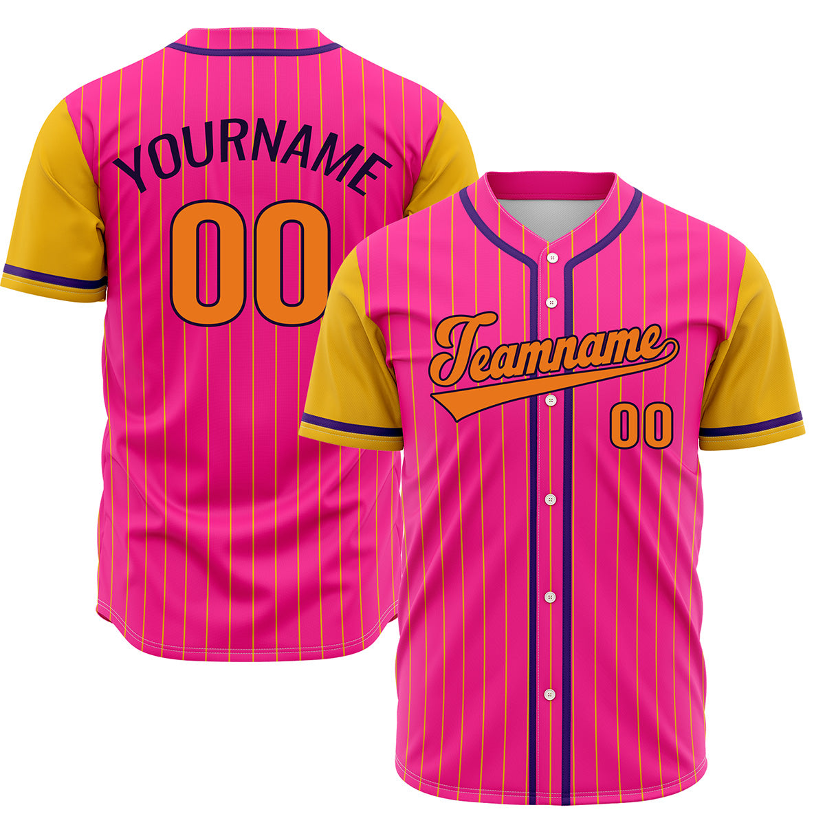 Custom Pink Yellow Hip Hop Baseball Jersey Stitched Printed - Personalized Name Number Shirts #BB-0919-0086
