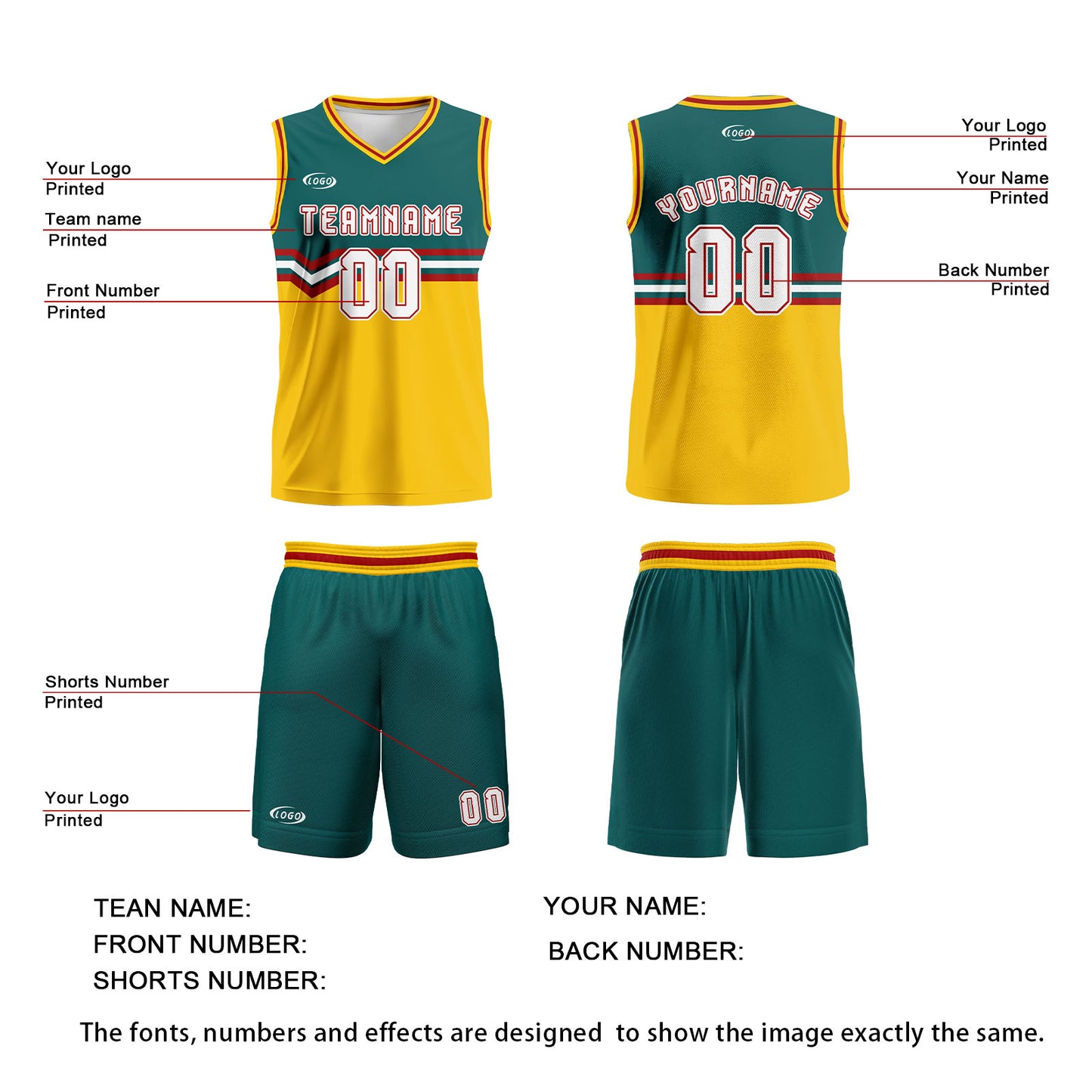 Custom Green Yellow White Red Basketball Jersey Uniform Suit Printed Your Logo Name Number