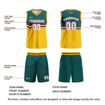 Custom Green Yellow White Red Basketball Jersey Uniform Suit Printed Your Logo Name Number