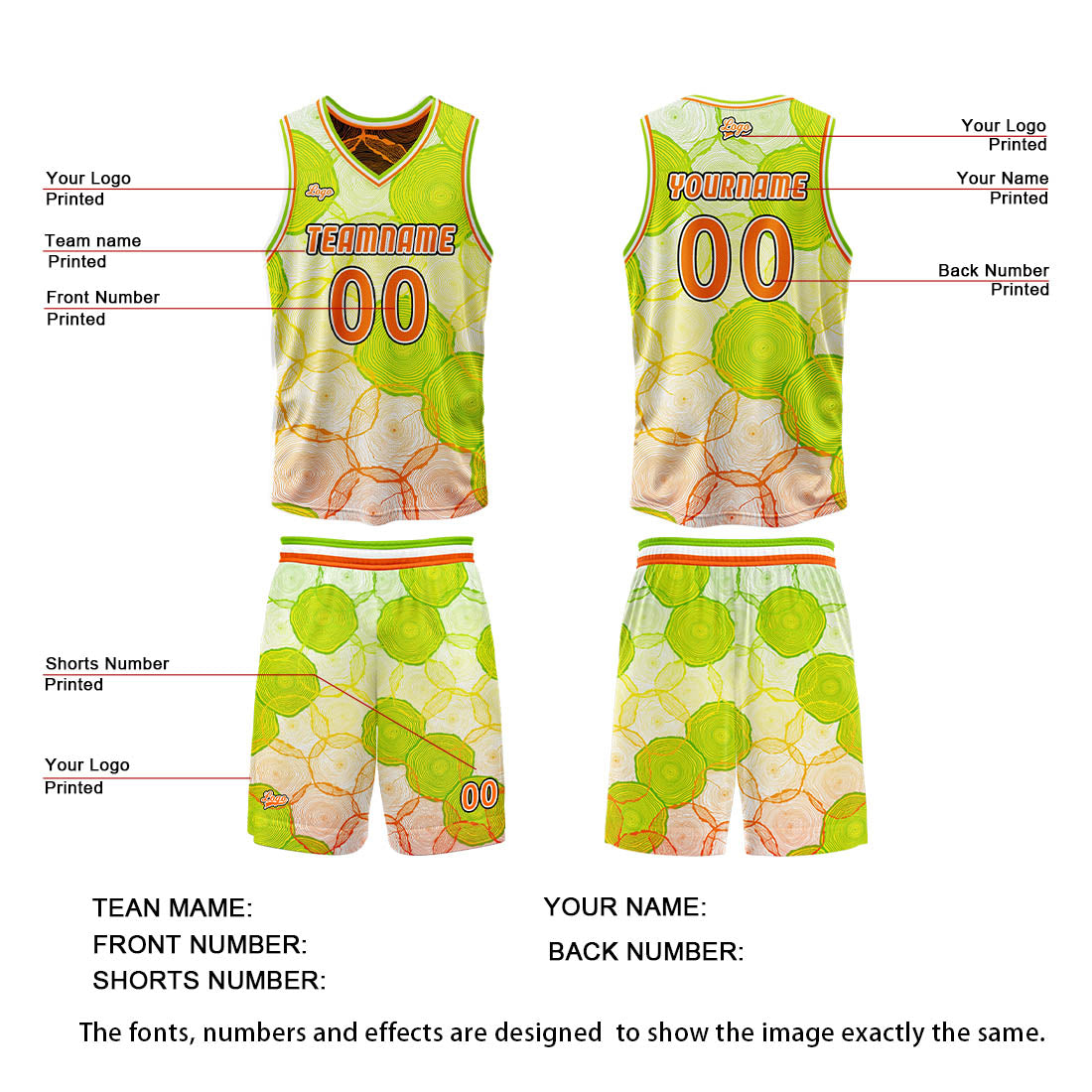 Custom Green Orange Reversible Basketball Suit for Adults and Kids Personalized Jersey
