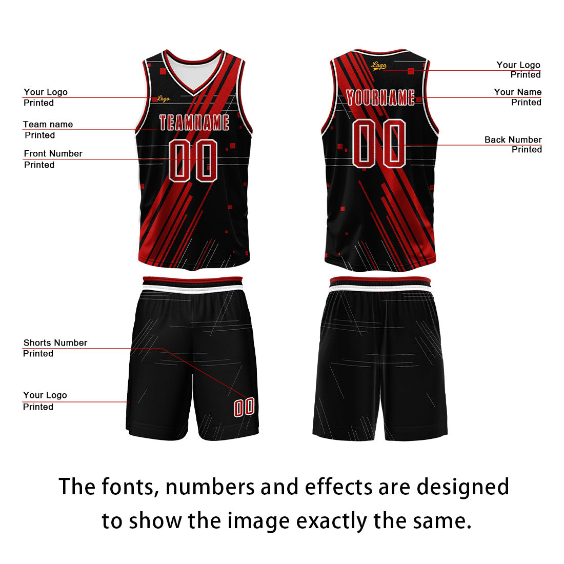 Custom Black Red Basketball Jersey Uniform Suit Printed Your Logo Name Number