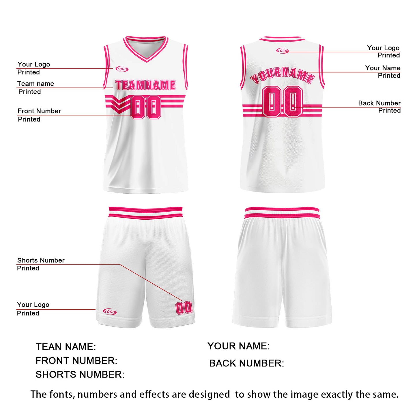 Custom White Rose Red Basketball Jersey Uniform Suit Printed Your Logo Name Number