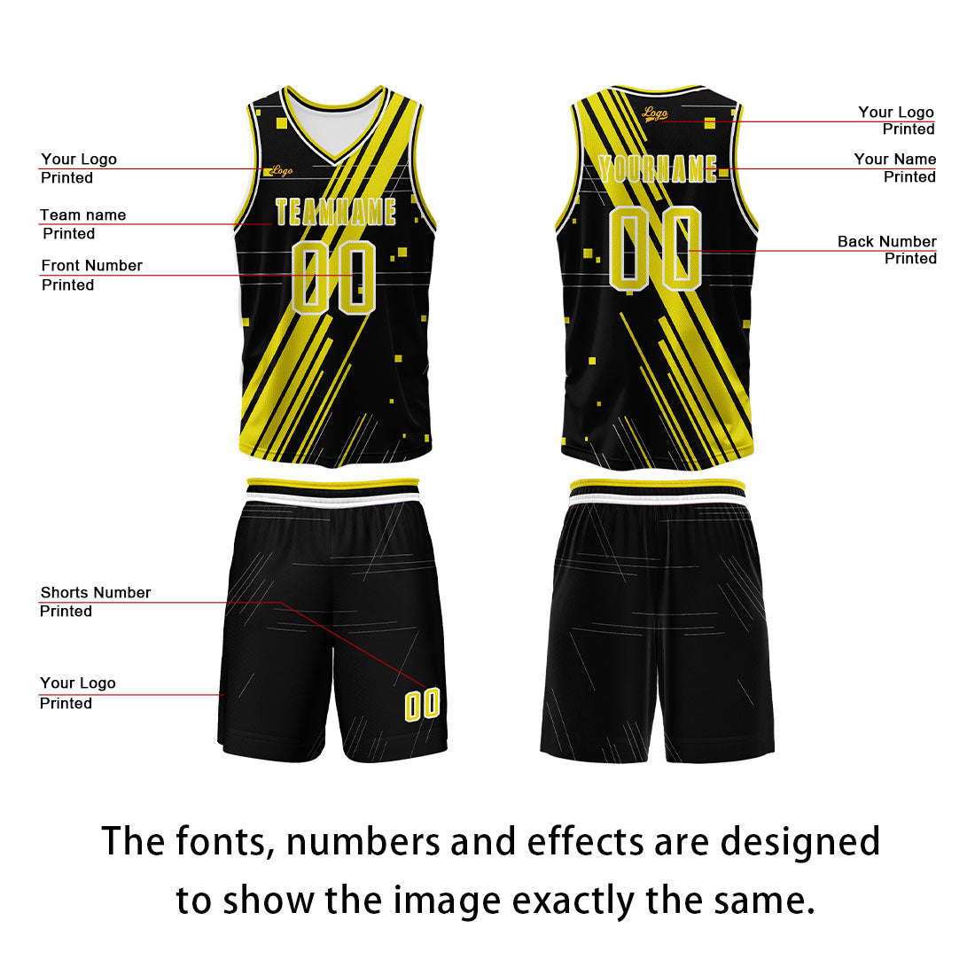 Custom Black Yellow Basketball Jersey Uniform Suit Printed Your Logo Name Number