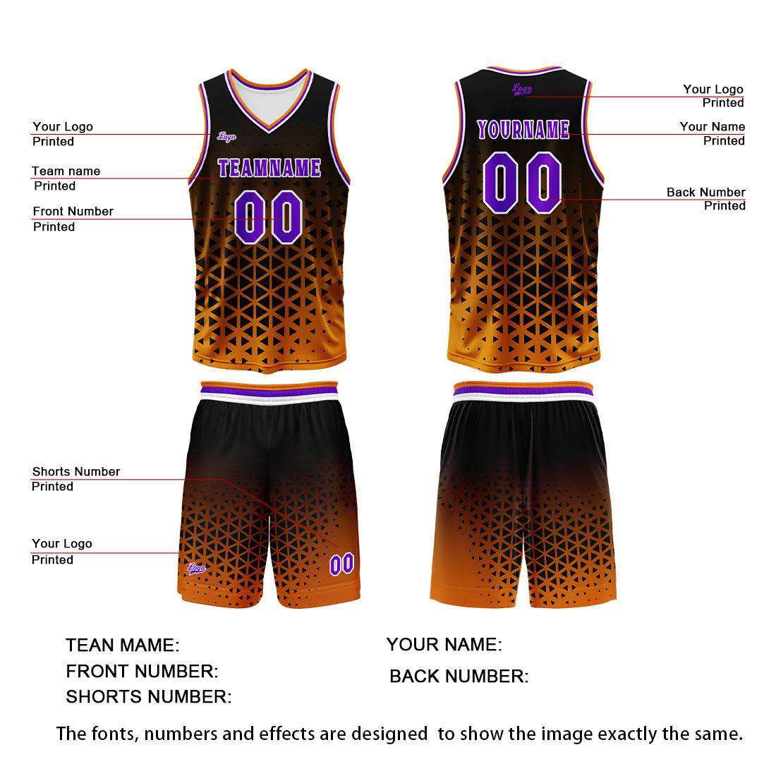 Custom Orange Purple Basketball Jersey Uniform Suit Printed Your Logo Name Number