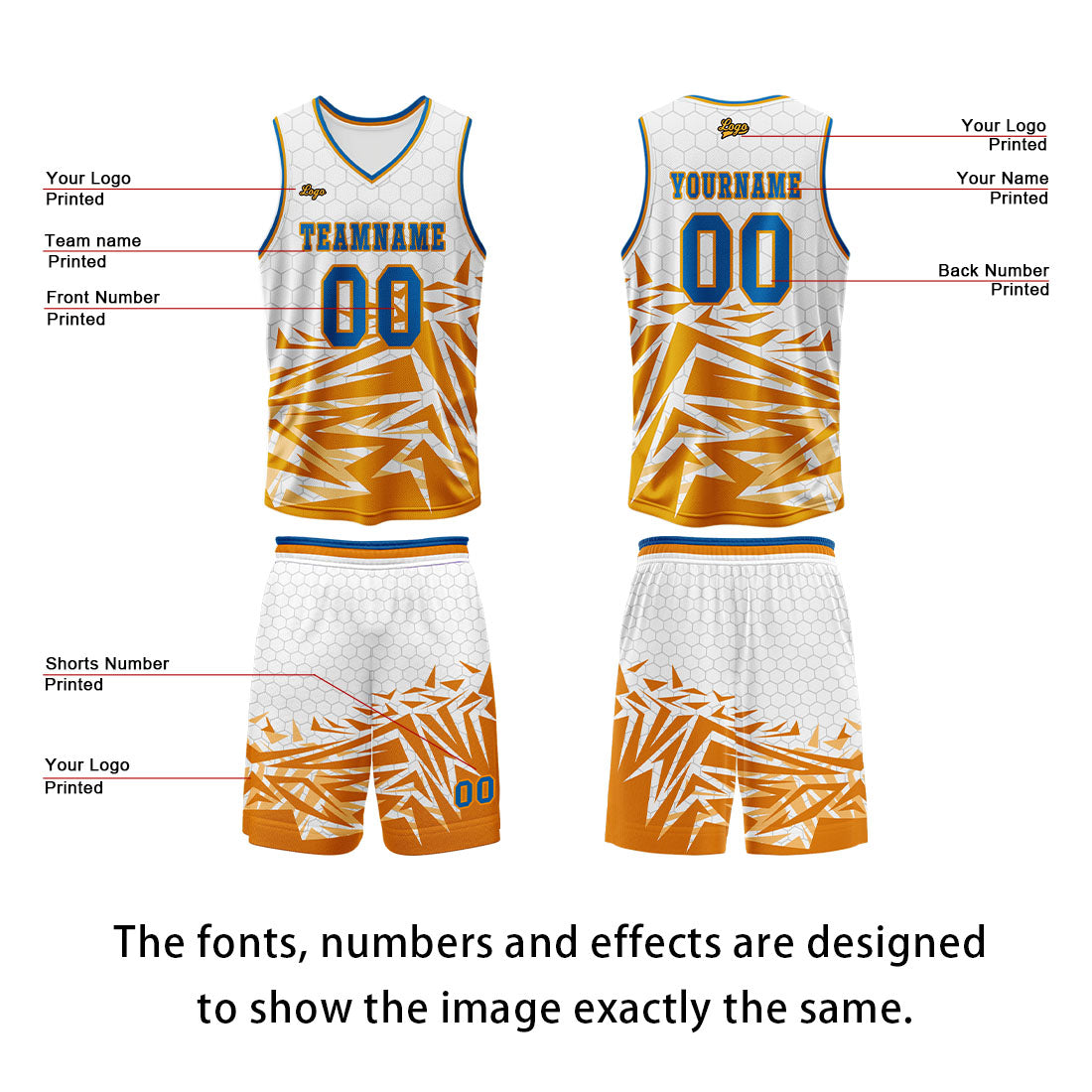 Custom Orange Blue Basketball Jersey Uniform Suit Printed Your Logo Name Number