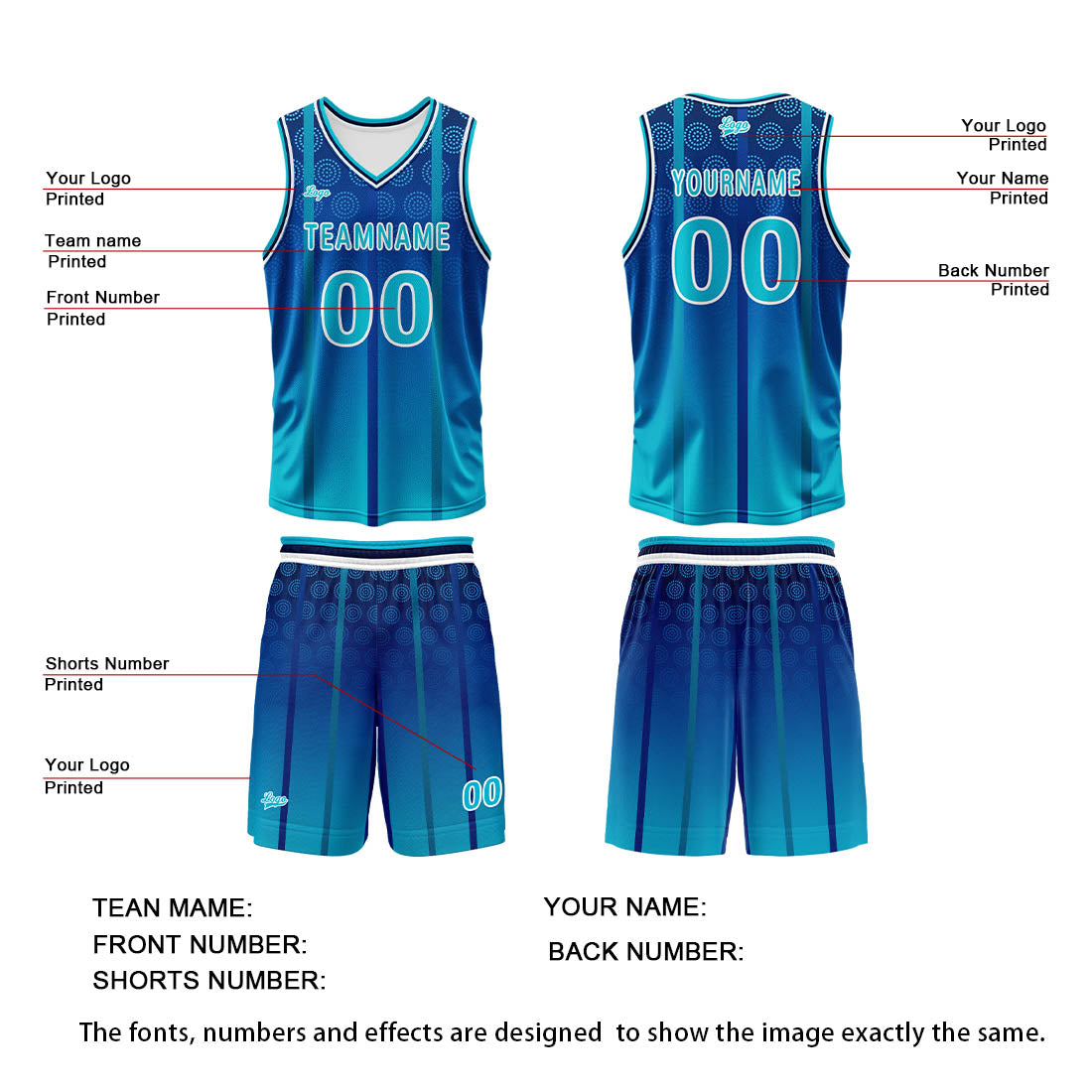 Custom Blue Basketball Jersey Uniform Suit Printed Your Logo Name Number