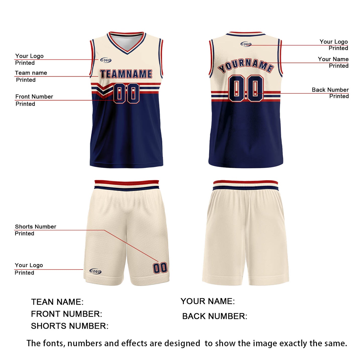 Custom Cream Blue Red Basketball Jersey Uniform Suit Printed Your Logo Name Number