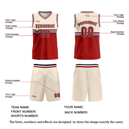 Custom Beige Red Blue Basketball Jersey Uniform Suit Printed Your Logo Name Number