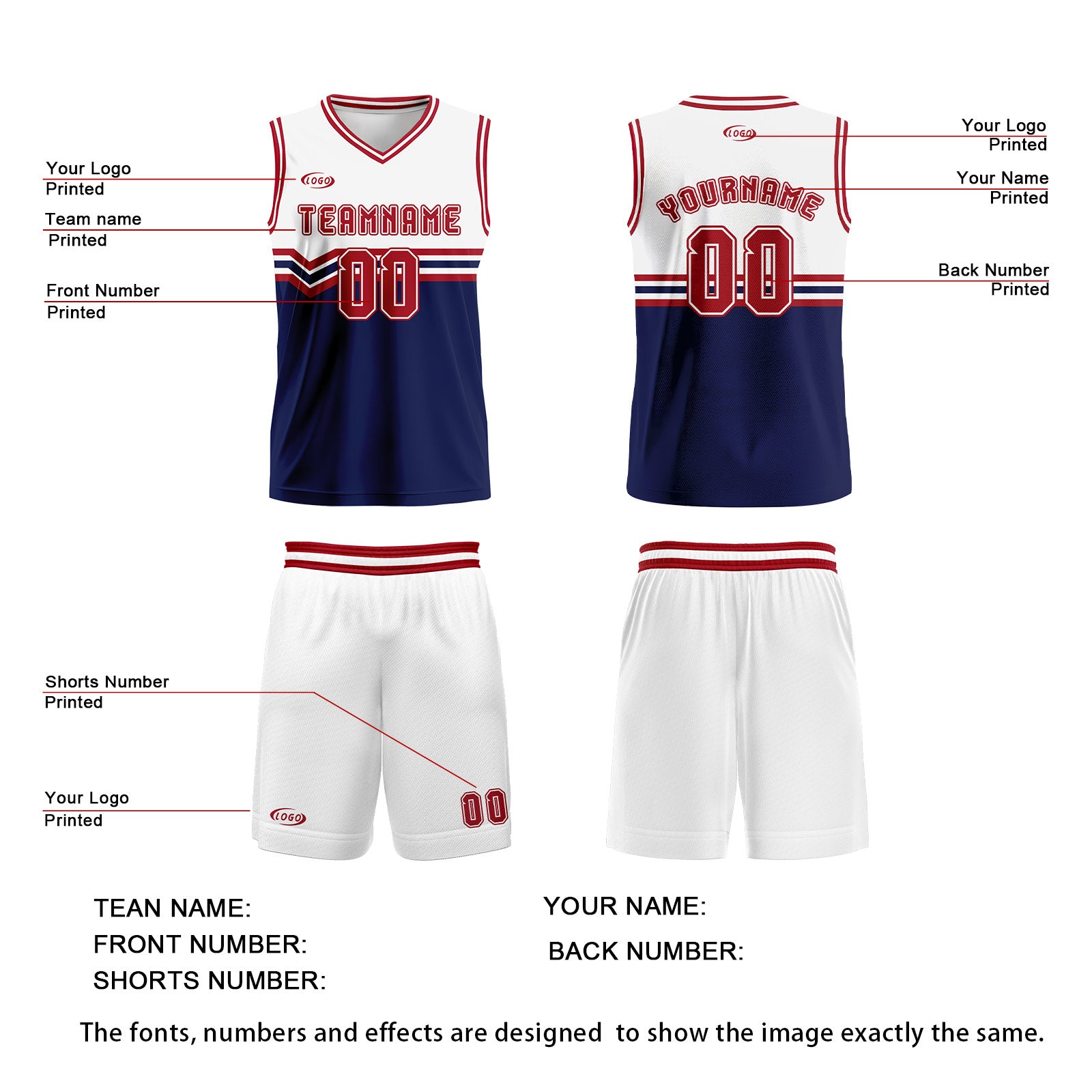 Custom White Blue Red Basketball Jersey Uniform Suit Printed Your Logo Name Number