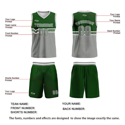 Custom Grass Green Gray White Basketball Jersey Uniform Suit Printed Your Logo Name Number