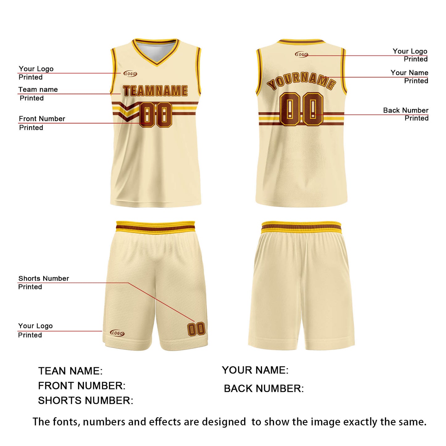 Custom Cream Brown Yellow Basketball Jersey Uniform Suit Printed Your Logo Name Number