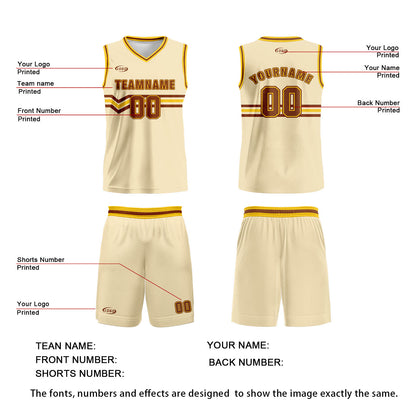 Custom Cream Brown Yellow Basketball Jersey Uniform Suit Printed Your Logo Name Number