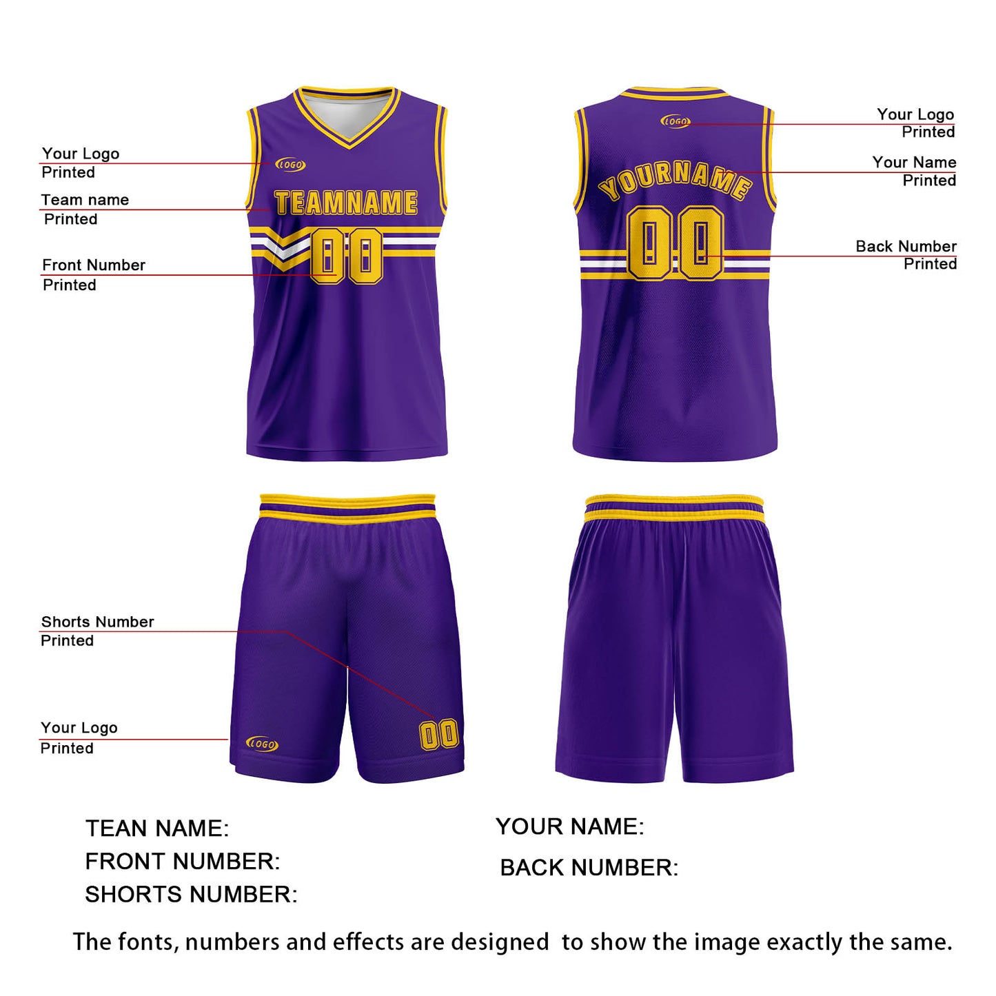 Custom Purple Yellow White Basketball Jersey Uniform Suit Printed Your Logo Name Number