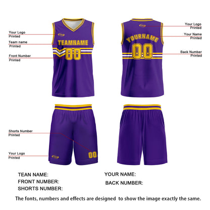 Custom Purple Yellow White Basketball Jersey Uniform Suit Printed Your Logo Name Number