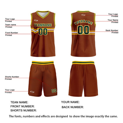 Custom Brown Green Yellow White Basketball Jersey Uniform Suit Printed Your Logo Name Number