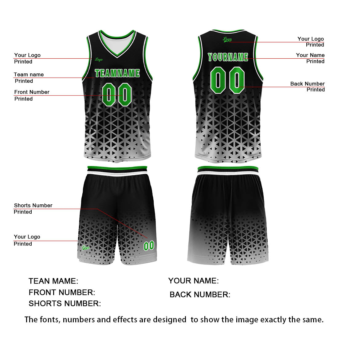 Custom Green White Basketball Jersey Uniform Suit Printed Your Logo Name Number