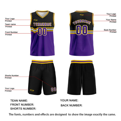 Custom Black Purple Yellow White Basketball Jersey Uniform Suit Printed Your Logo Name Number