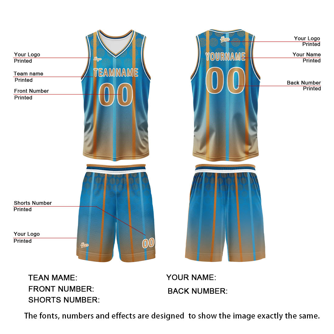 Custom Blue Brown Basketball Jersey Uniform Suit Printed Your Logo Name Number