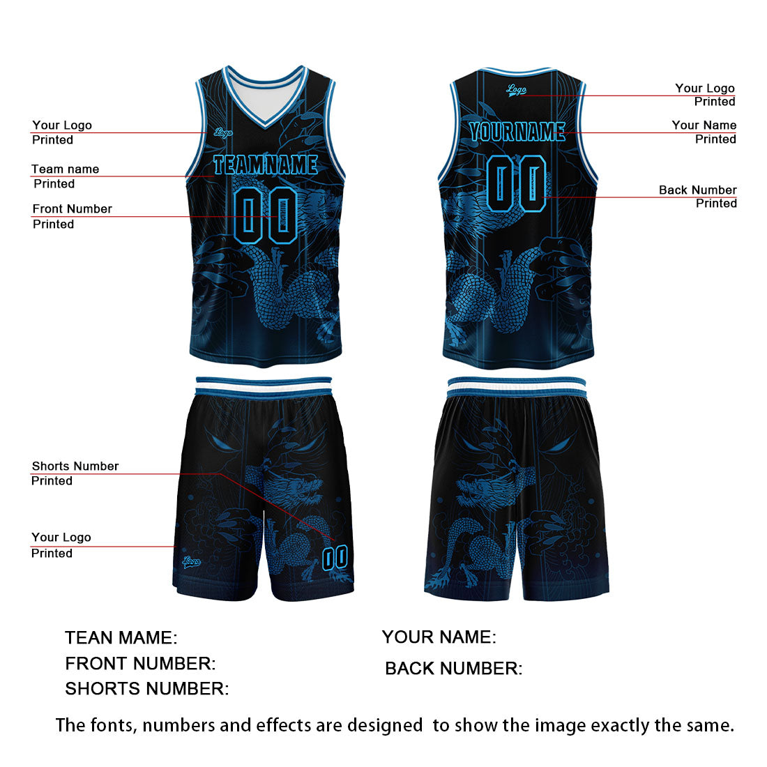 Custom Blue Reversible Basketball Suit for Adults and Kids Personalized Jersey