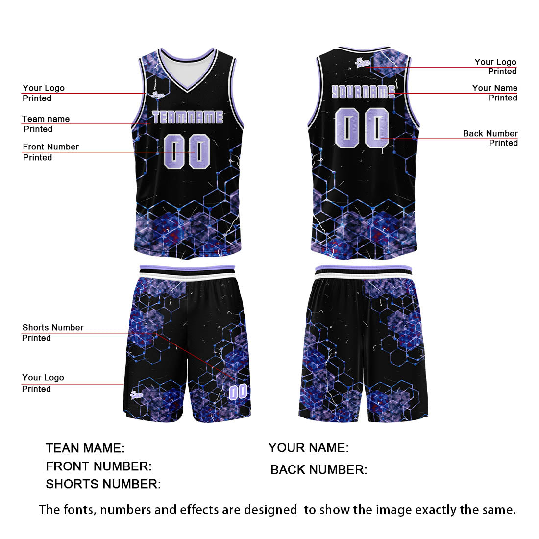 Custom Purple Basketball Jersey Uniform Suit Printed Your Logo Name Number