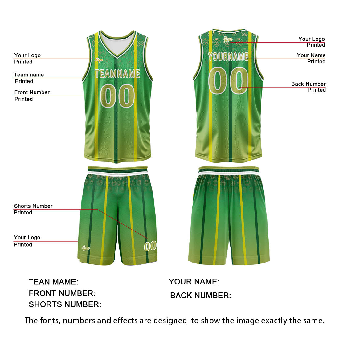 Custom Green Basketball Jersey Uniform Suit Printed Your Logo Name Number