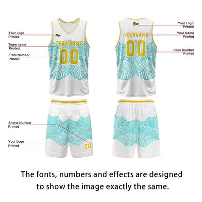 Custom White Blue Lemon Yellow Basketball Jersey Uniform Suit Printed Your Logo Name Number