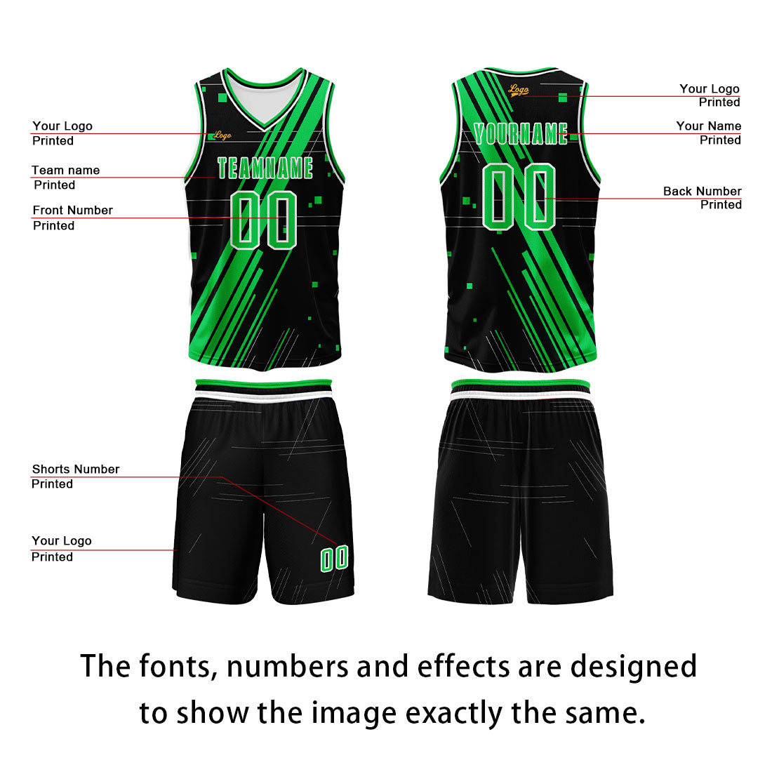 Custom Black Green Basketball Jersey Uniform Suit Printed Your Logo Name Number