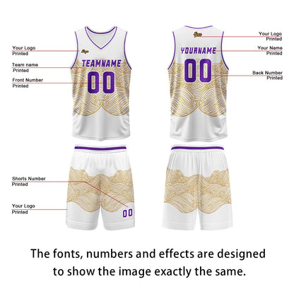 Custom White Yellow Violet Basketball Jersey Uniform Suit Printed Your Logo Name Number