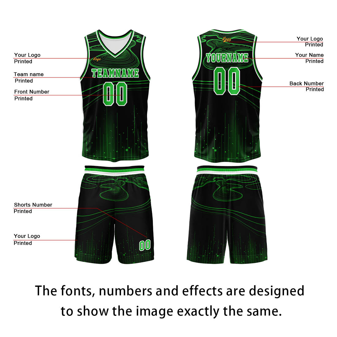 Custom Black Green Basketball Jersey Uniform Suit Printed Your Logo Name Number
