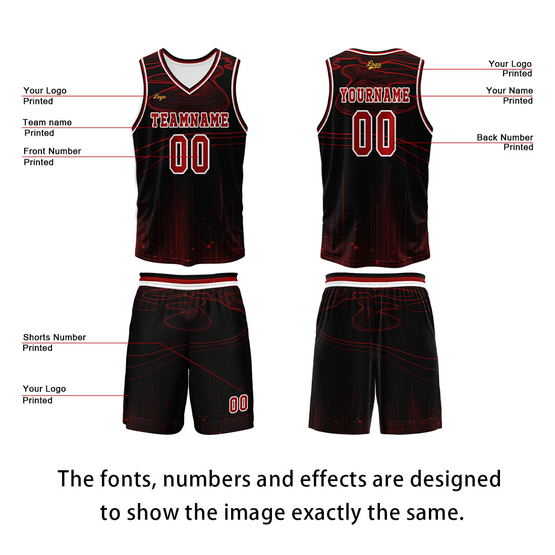 Custom Black Red Basketball Jersey Uniform Suit Printed Your Logo Name Number