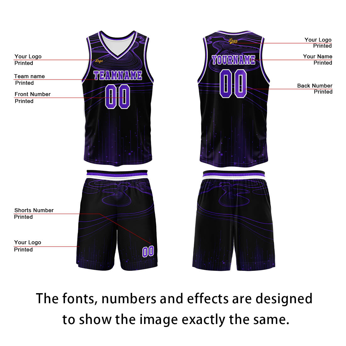 Custom Black Purple Basketball Jersey Uniform Suit Printed Your Logo Name Number