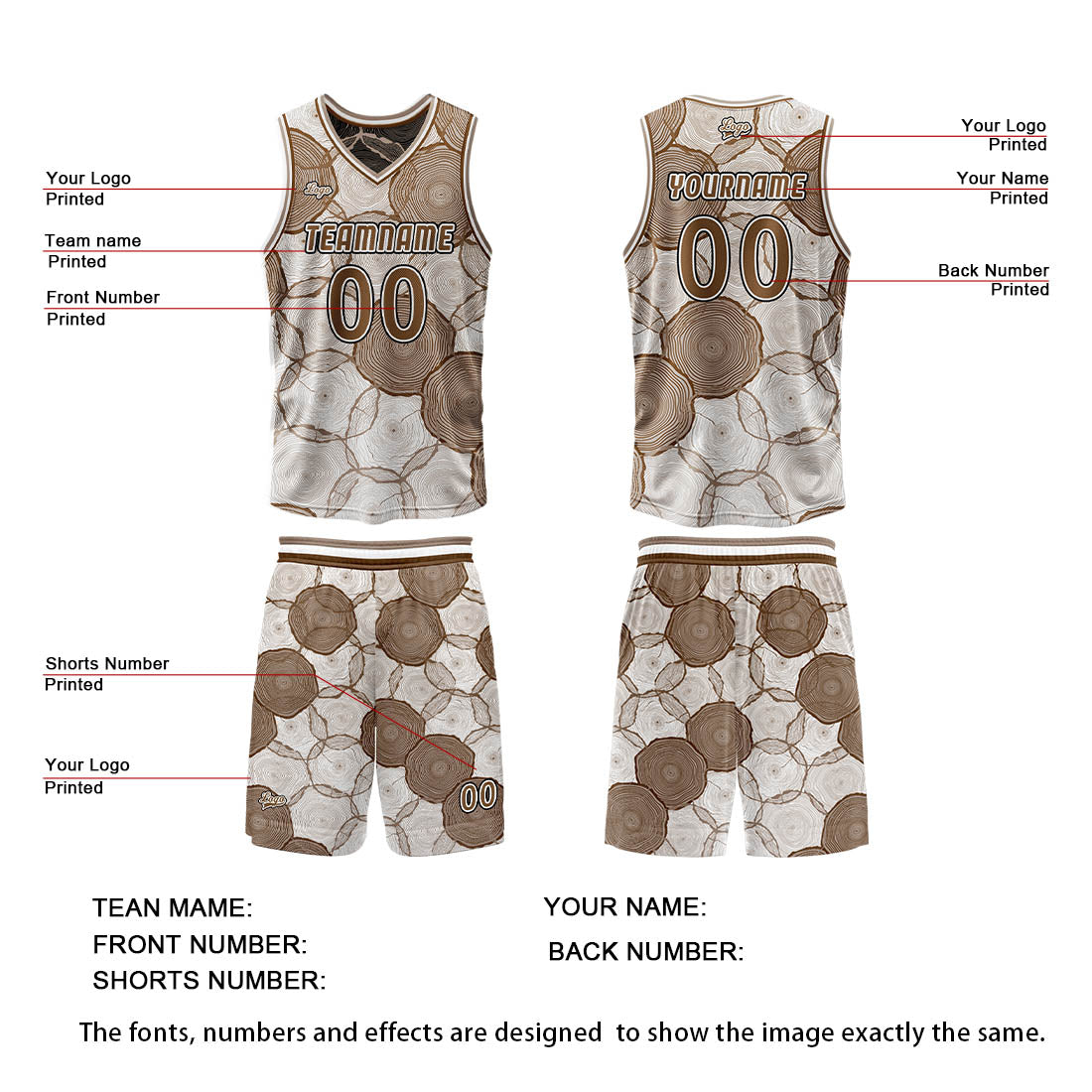 Custom Brown Reversible Basketball Suit for Adults and Kids Personalized Jersey