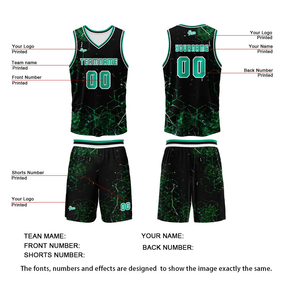 Custom Green Basketball Jersey Uniform Suit Printed Your Logo Name Number